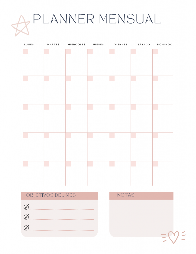 Planificador-Mensual-Agenda-Moderna-Rosa-791x1024 Agenda sin fecha Para imprimir
